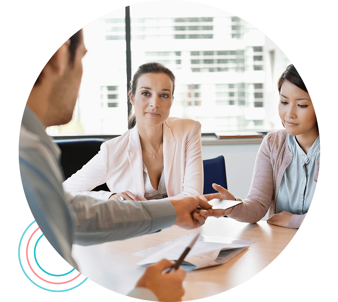 Business executive giving business card to his clients